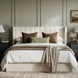 King Bed Frame With Storage, Metal Platform Bed Frame With High Headboard thumbnail-2