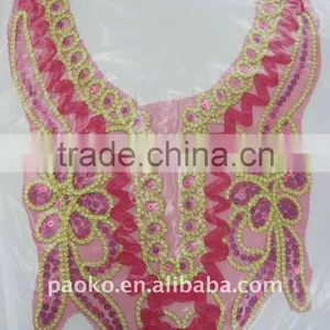YCHB-110913-7 MultiColor Sequine Sewing on Embroidery Applique, Fabric VNeck, Neckline Motif thumbnail-1