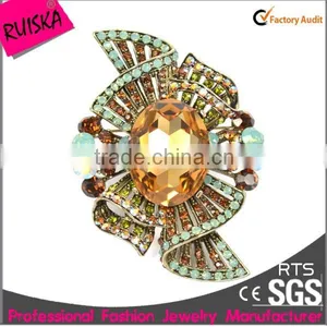 High Quality Fashionable Fine Jewelry Brooch With Smoke Topaz Glass Stone Green Opal thumbnail-1