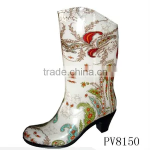 Fashion High Heel Rubber Rain Boots thumbnail-1