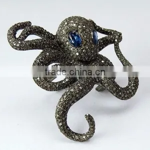 Just Perfect !! Octopus Design Blue Sapphire & Diamond 925 Sterling Silver Ring, Fine Silver Jewelry, Silver Jewelry thumbnail-2
