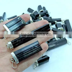 925 Silver Black Tourmaline Pendants Wholesale thumbnail-1