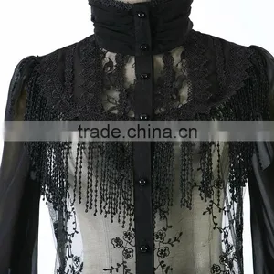 Y-360 Gothic Ladies Latest Black Lace Long Sleeve Top thumbnail-5