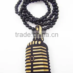 Men's Microphone Good Pendants Fashion Wood Hip Hop Rosary Chain Beads Necklaces thumbnail-1