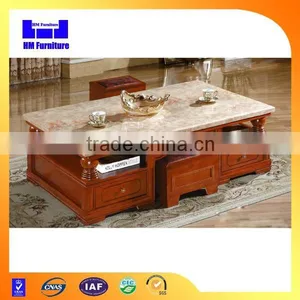 Modern Wooden Tea Table Design With Marcle Top thumbnail-1