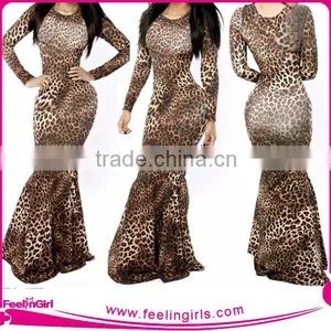 Eco-Friendly Elegant Leopard Printed Maxi Sexy Bodycon Dress thumbnail-1