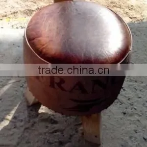 Leather Canvas Round Stool thumbnail-1