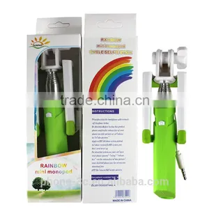 New Products 2016 Folding Rainbow Mini Wired Monopod Selfie Stick Promotional Gifts Selfie Stick With Cable thumbnail-1