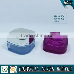 Empty Square Glass Cosmetic Oil Bottle and Cosmetic Cream Jar thumbnail-3