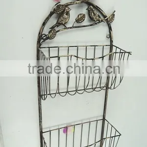 Antique White Wire Basket Retaining Wall Shelf thumbnail-1
