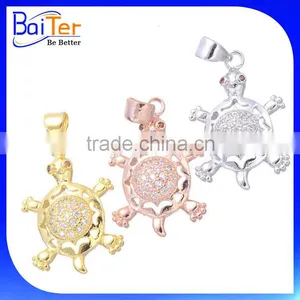 Fashion White Gold Plated Pave Cubic Zircon CZ 925 Sterling Silver Turtle Pendant Necklace Pendant thumbnail-4
