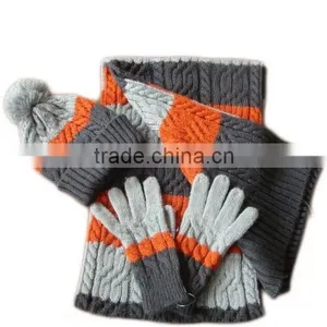 New Arrival Unisex Acrylic Knitted Winter Hat Scarf Glove Set thumbnail-1