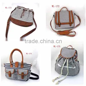 Mixed Different Navy Stripe Style Canvas Fabric Travellers Bags thumbnail-1