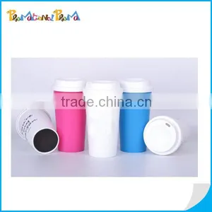 12oz Plastic Travel Coffee Tumbler With Multi Color and Silicone Lid thumbnail-1