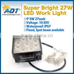 High Power Square 4.3 Inch 27w Watt 9 LEDs Waterproof Flood Work Light thumbnail-1
