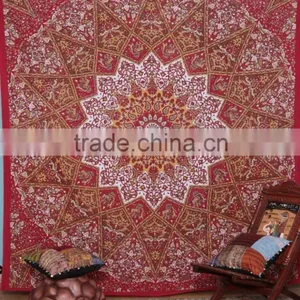 Red Mandala Tapestry Cotton Indian Tapestries Bohemian Wall Hanging Home Decor Beach Throw Bed Sheet Tapestry Indian Tapestries thumbnail-1