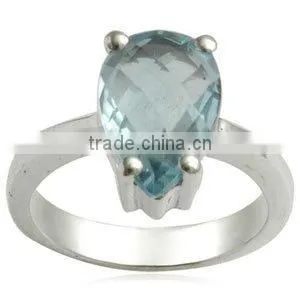 Blue Topaz Brio Silver Ring, Pear bt Silver Ring thumbnail-1
