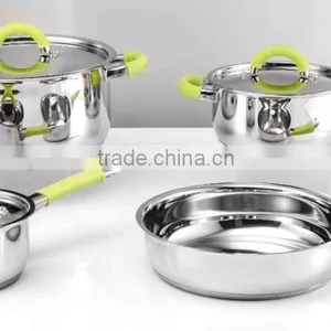 New Product 9PCS Stainless Steel Cookware With Yellow Silicon Glass Lid thumbnail-1