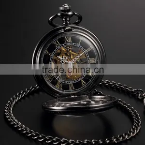 Vintage Transparent Mechanical Skeleton FOB Pendant Men Pocket Watch thumbnail-1