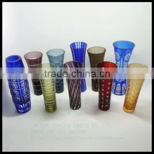 Modern Hand Cut Overlay Single Flower Crystal Glass Vase/red Green thumbnail-6