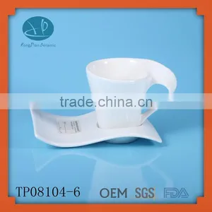 Mug and Saucer Set,bulk Tea Cup Wavy/swirly Tea/coffee Cup and Plate,Porcelain Set thumbnail-1