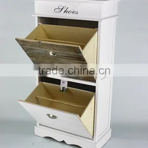 2 Door and 4 Tiers Space Saving Wooden Modern Cabinet Style Shoe Rack thumbnail-1