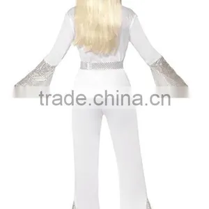 Wholesale Custom Women's Halloween White Top Pants and Belt 70's Disco Lady Costumes Adults thumbnail-5
