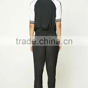 Adult Casual Harem Pants Breathable Half Sleeve Design Drawstring Waist Fashion Contrast Black Sexy Womens Bodycon Jumpsuits thumbnail-4