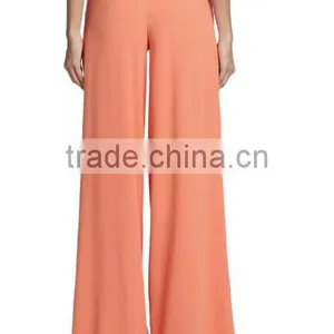 2015 Wholesale Women Office Slim Ladies Plain Color Pleated Loose High Waist Wide Leg Long Pants thumbnail-3