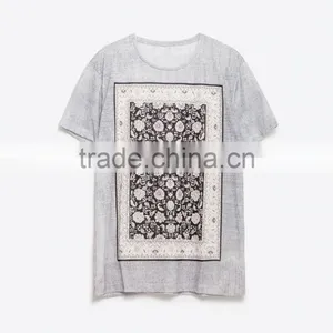 Wholesale Newest Design Custom Flower Pattern Screen Printed Grey Slim Fit t Shirt for Man Casual t Shirt in Bulk thumbnail-3