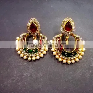Indian Jewelry Ethnic Pearl Kundan Earrings thumbnail-5