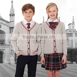 Latest Grey Custom Unisex Cardigan Sweater School Uniform Design thumbnail-3