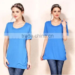 Solid Short Sleeve Nursing Clothes Hide Opening Breastfeeding Clothing Wild Pregnant Women T-shirts thumbnail-4