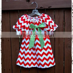 Christmas Clothes Baby Girl Frock Red And White Chevron Dress thumbnail-1