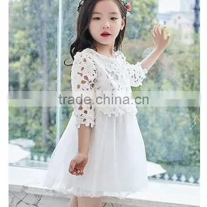 White Baby Girls Lace Normal Dress Medium Sleeve Tulle Dress Children thumbnail-1