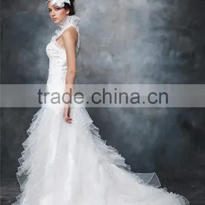 Wedding Gowns 2017 Bridal Dress Round Neck Chiffon Sleeveless Elegant Prom Wedding Gowns Mermaid Lace Wedding Dress AS292 thumbnail-2