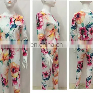 Floral Printed Jacket 2 Piece Set Women Pants For Fashion Ladies thumbnail-3
