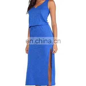 CHEFON Split v Ankle Length Jersey Knit Maxi Dress thumbnail-2
