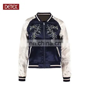 Hot Selling Woman Embroidered Satin Baseball Jacket Wholesale thumbnail-1