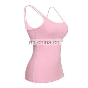 Solid Pink Yoga Padding Camisole Custom Womens Workout Tank Top thumbnail-2