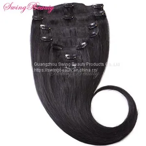 Clip in Natural Black Remy Human Hair Extensions Full Hair End thumbnail-1