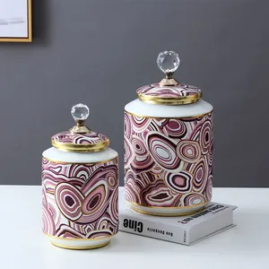 European Simple Style Purple Wave Pattern Ceramic Flower Vases With Lid For Home Decoration thumbnail-5