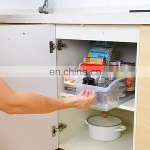 Most Popular Wheeled Type Kitchen Multifunction Transparent PP Plastic Refrigerator Family Storage Box Under Sink Organizer thumbnail-4