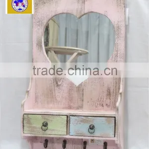 Hongwei 2015 New Design Hooks Distressed Antique Wooden Wall Shelf With Mirror and Drawer for Home Decor.HW15A0038&HW15A0039 thumbnail-1