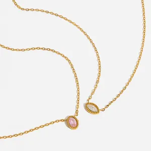 18K Gold Plated Stainless Steel CZ Tassel Necklace & Bracelet DIY Charm thumbnail-1