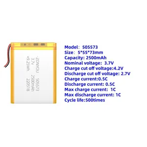 Grade a 3.7V Pouch Cell 505573 Li-Polymer Battery 2500mAh NCM Batteries for Solar Light thumbnail-1