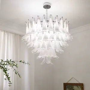 White Murano Saddle-Petal Tiered Chandelier - Chrome E14, Dia 80cm thumbnail-4