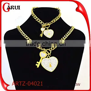 Fashion Jewelry Chain Necklace Key & Heart Pendant Bridal Jewelry Set Supplier's Choice thumbnail-1