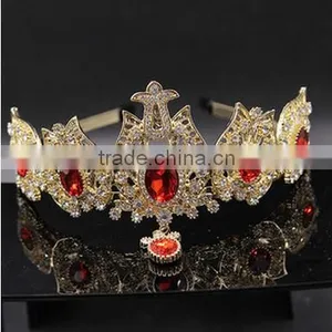Top Quality Handmade Bridal Hair Accessories Luxury Red Crystal Crown Big Crowns thumbnail-3