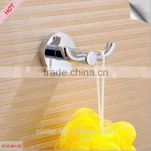 Hot Selling Bathroom Double Prong Robe and Towel Hook, Chrome Solid Brass thumbnail-1